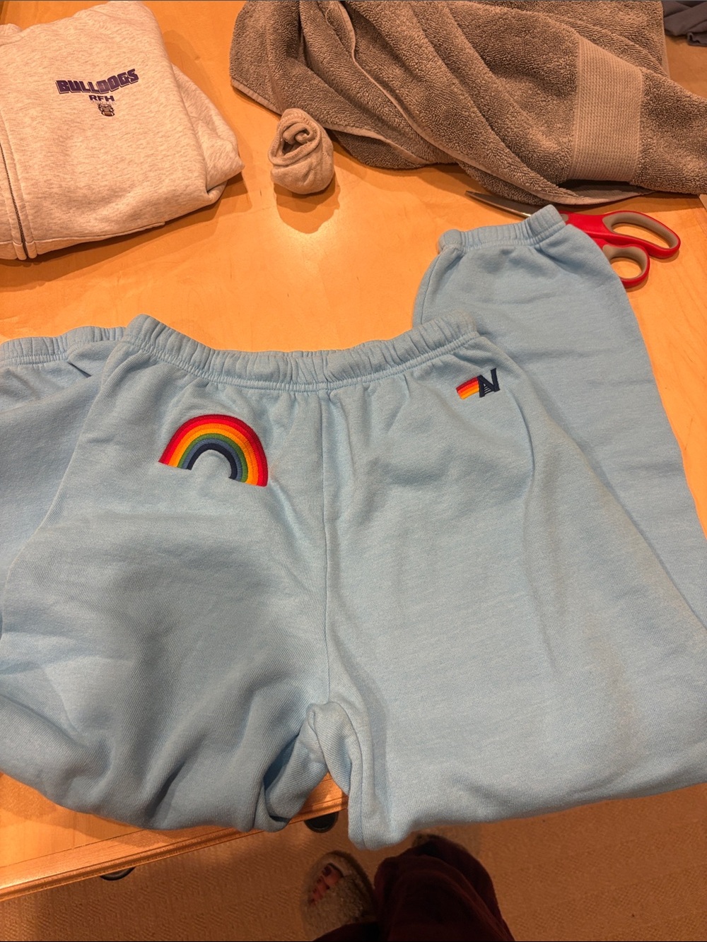 Aviator Nation Light Blue Sweatpants with Rainbow Patch